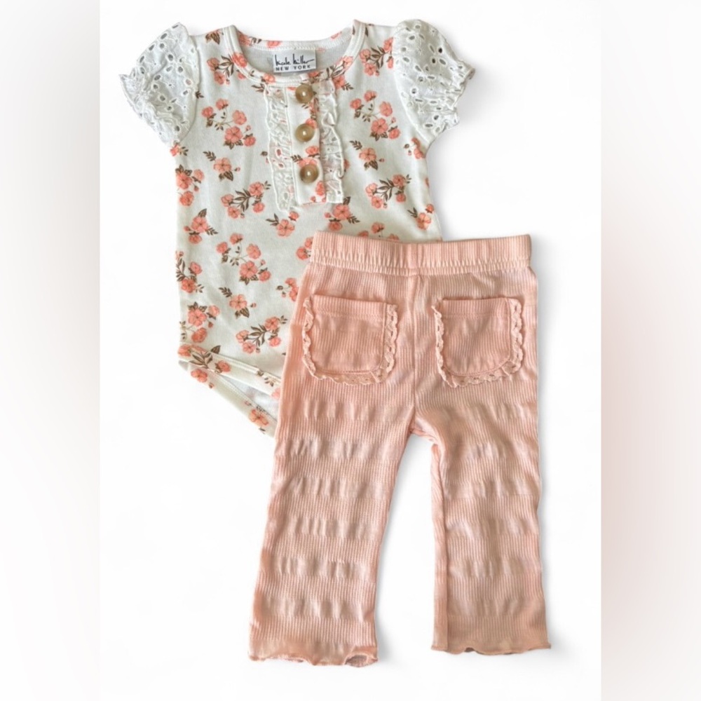Nicole Miller Floral and Peach Baby Matching Set
